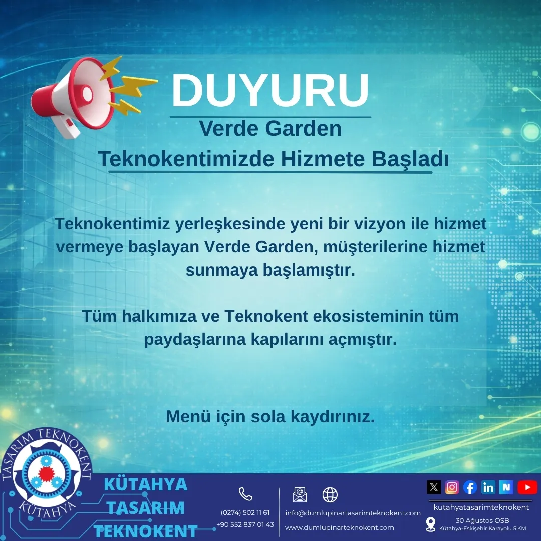 Tüm halkımıza ve Teknokent ekosisteminin tüm paydaşlarına kapılarını açan Verde Garden, yerleşkemizdeki sosyal yaşam alanlarının gelişimine katkı sunmaktadır.