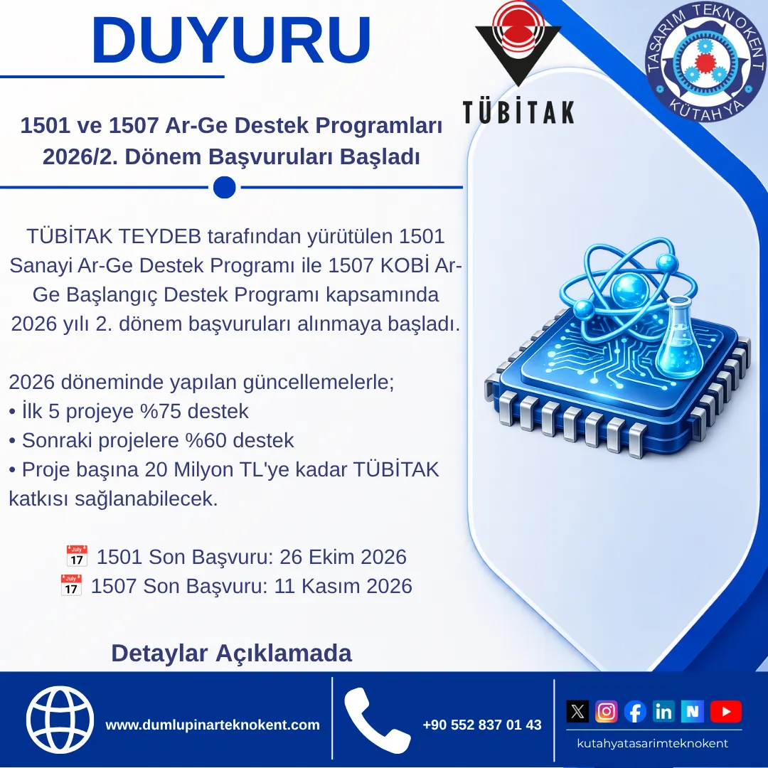 📢 TÜBİTAK TEYDEB 1501 ve 1507 Ar-Ge Destek Programları 2026/2. Dönem Başvuruları Başladı