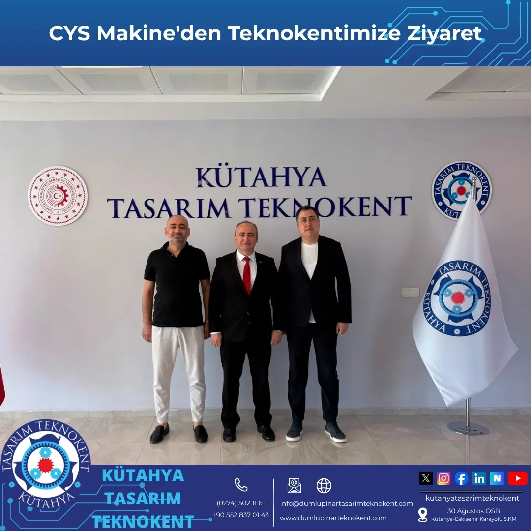 Teknokentimizde faaliyet gösteren CYS Makine Genel Müdürü Sn. Serkan KARAMAN ve İhracat Müdürü Sn. Onur KINALIBAŞ, Teknokentimizi ziyaret ederek Genel Müdürümüz Doç. Dr. Durmuş ÖZDEMİR ile bir araya geldiler.